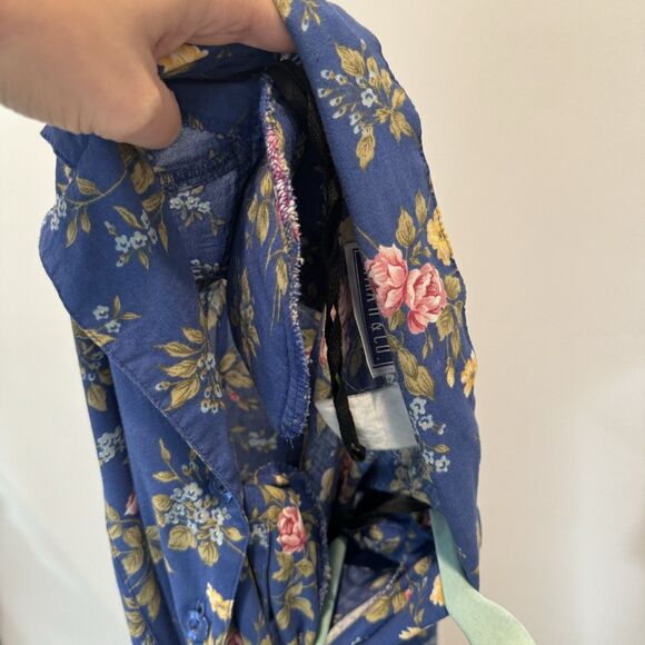 Vintage Floral Maxi Dress Button Down Blue Cottage Romantic Whimsical Women XL - Picture 7 of 9